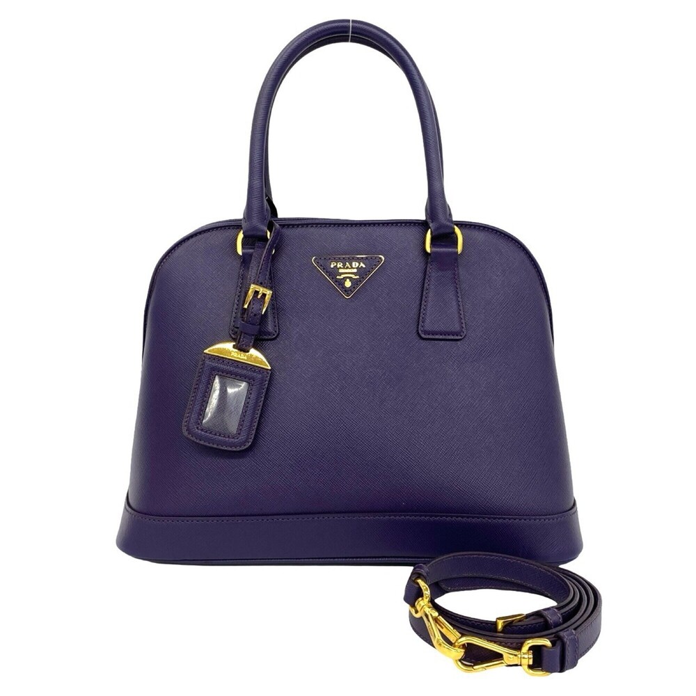 PRADA Triangle Logo Saffiano Leather 2-Way Handbag Shoulder Bag Mini Tote Pur...